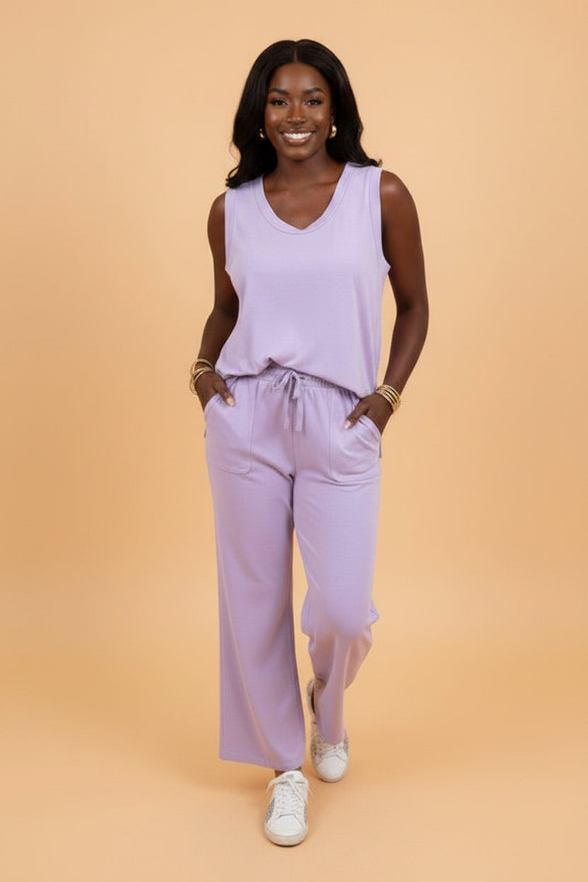 Mineral Wash Round Neck Tank & Pants Set