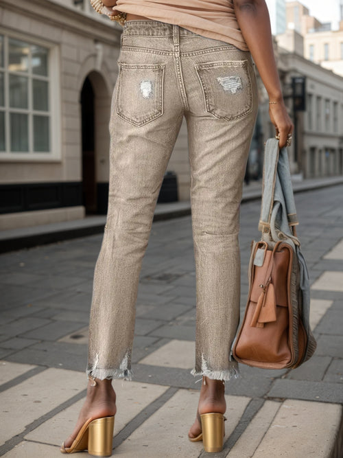 Ripped Plus-sized Jeans, Slim Straight 9-inch Jeans