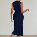 Women's Ruched Bodycon Tank Dress – Sleeveless Crew Neck