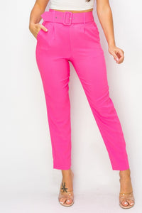 Slim Fit Cigarette Pants with Belt – Ankle Length