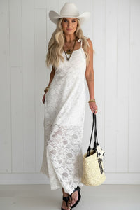 Floral Lace Tie Spaghetti Straps Maxi Dress