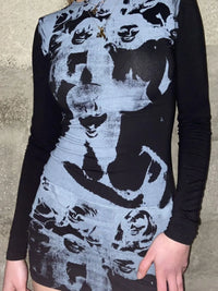 Printed Round Neck Long Sleeve Mini Dress