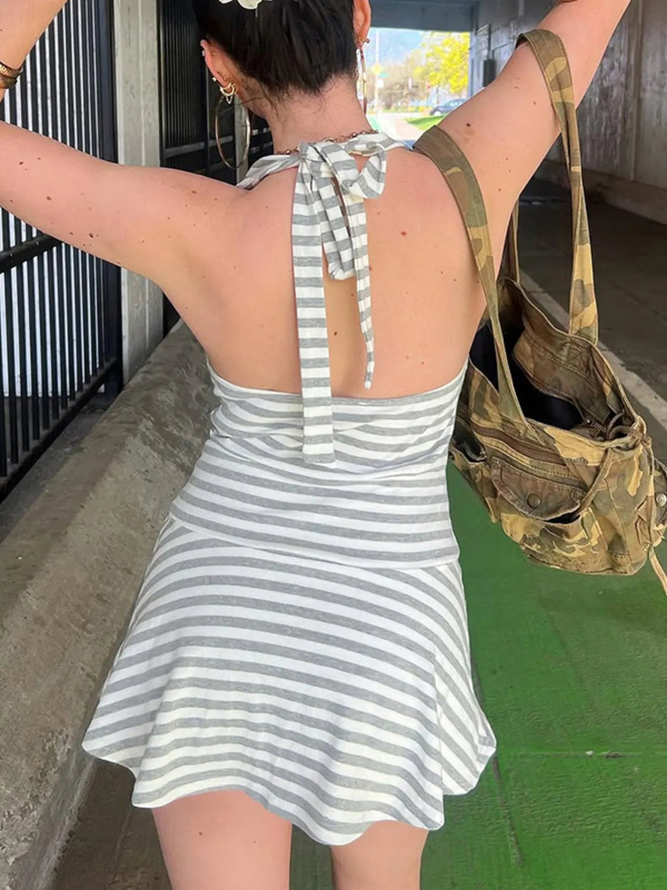 Striped Halter Neck Mini Dress