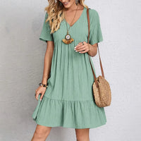 Plus Size  V-neck Short Sleeve Elegant Dress