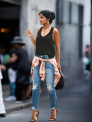 Stretchy Jeans - Ripped,  Denim Pants With Five-Pocket, Faded Wash, Relaxed Fit
