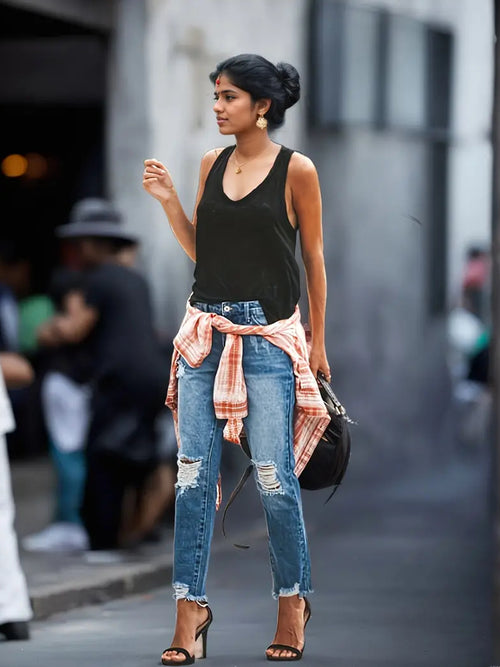 Stretchy Jeans - Ripped,  Denim Pants With Five-Pocket, Faded Wash, Relaxed Fit