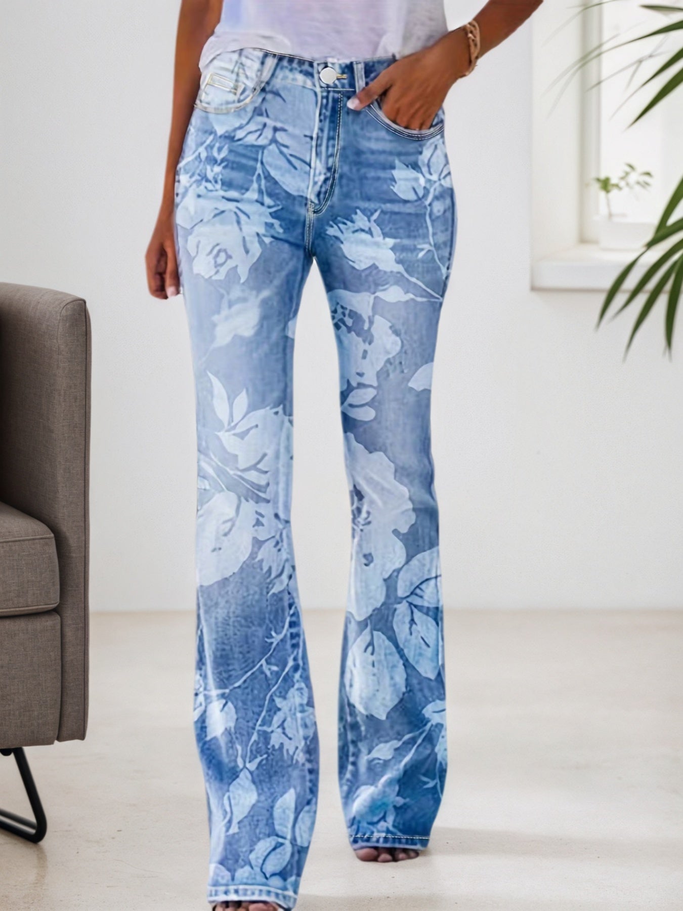 Printed Denim Pants