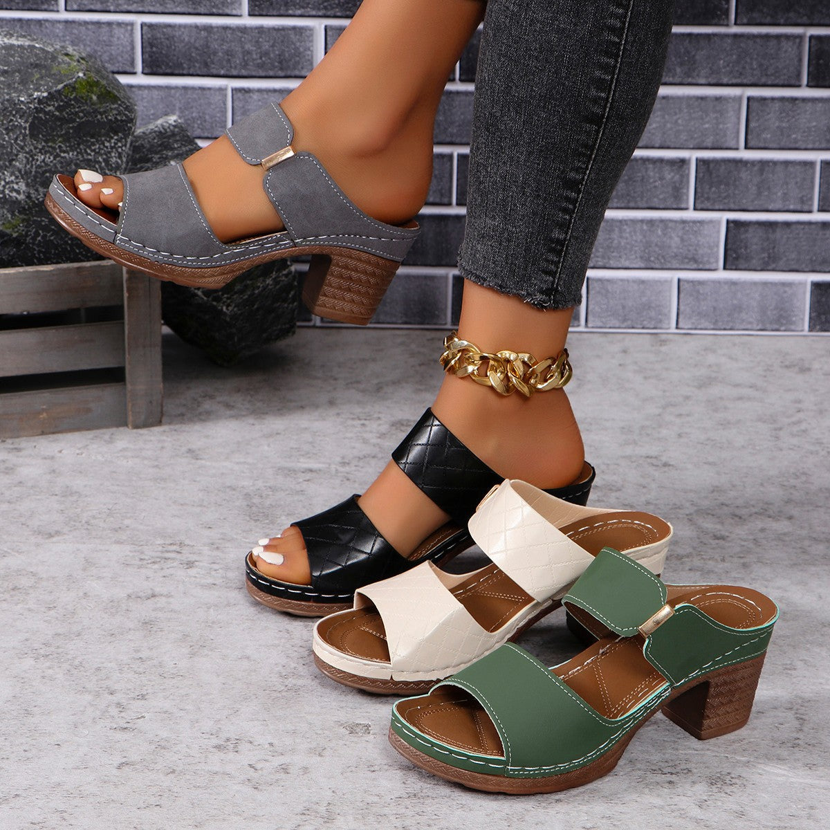 Fish Mouth Sandals Chunky Heel