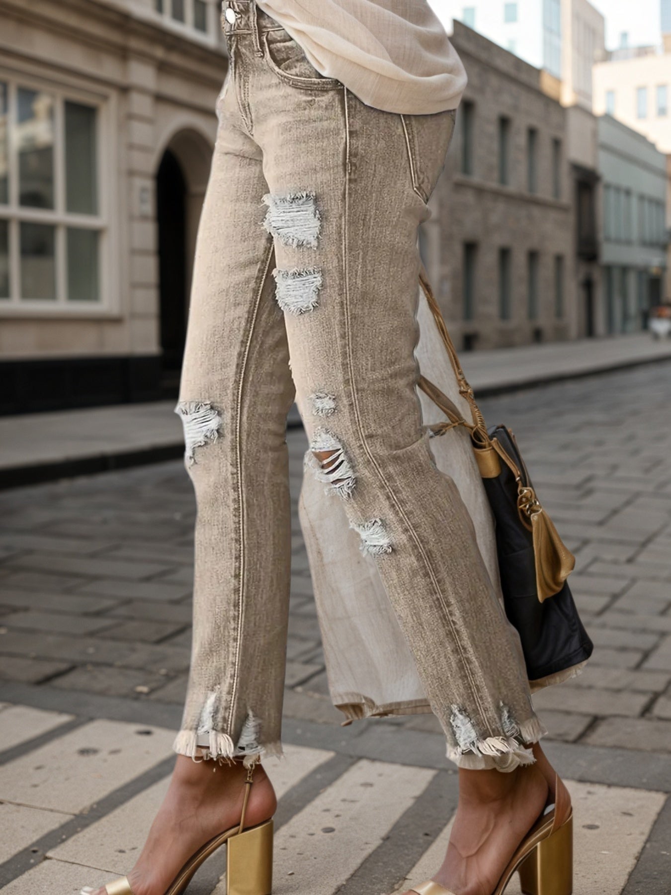 Ripped Plus-sized Jeans, Slim Straight 9-inch Jeans