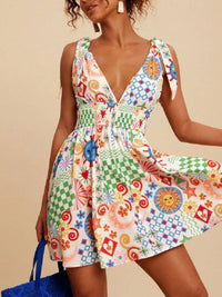 V-Neck Sleeveless Printed Mini Dress