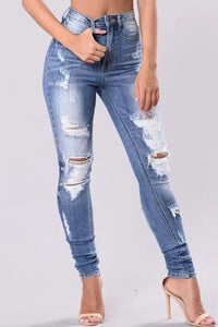 Full Size Printed Denim Pants slim fit