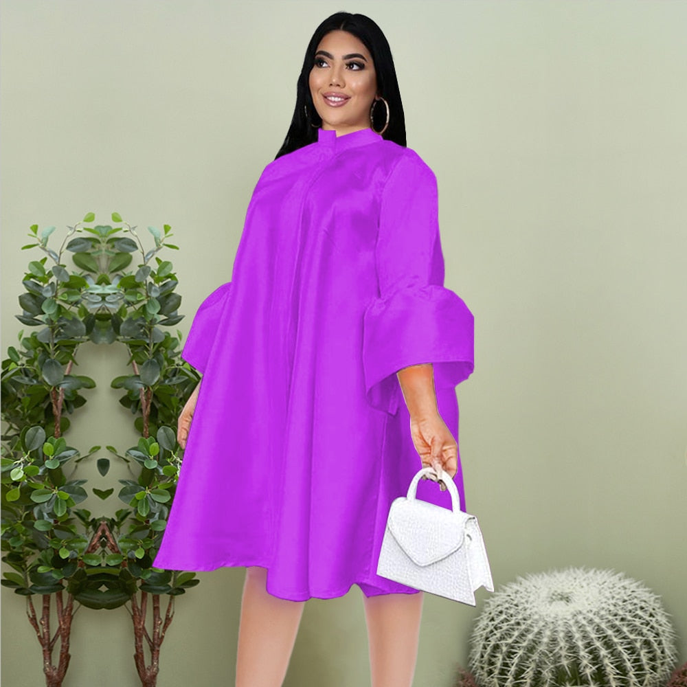 Plus Size Three Quater Lantern Sleeve Oversized Knee Length
