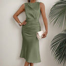 Women's Ruched Bodycon Tank Dress – Sleeveless Crew Neck