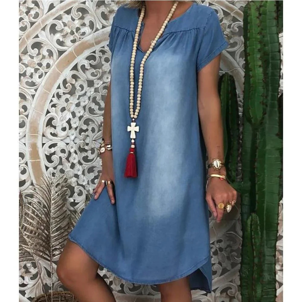 Denim Loose Short Sleeve Midi Dress