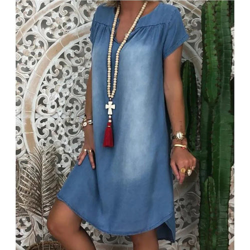 Denim Loose Short Sleeve Midi Dress