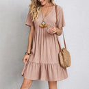 Plus Size  V-neck Short Sleeve Elegant Dress