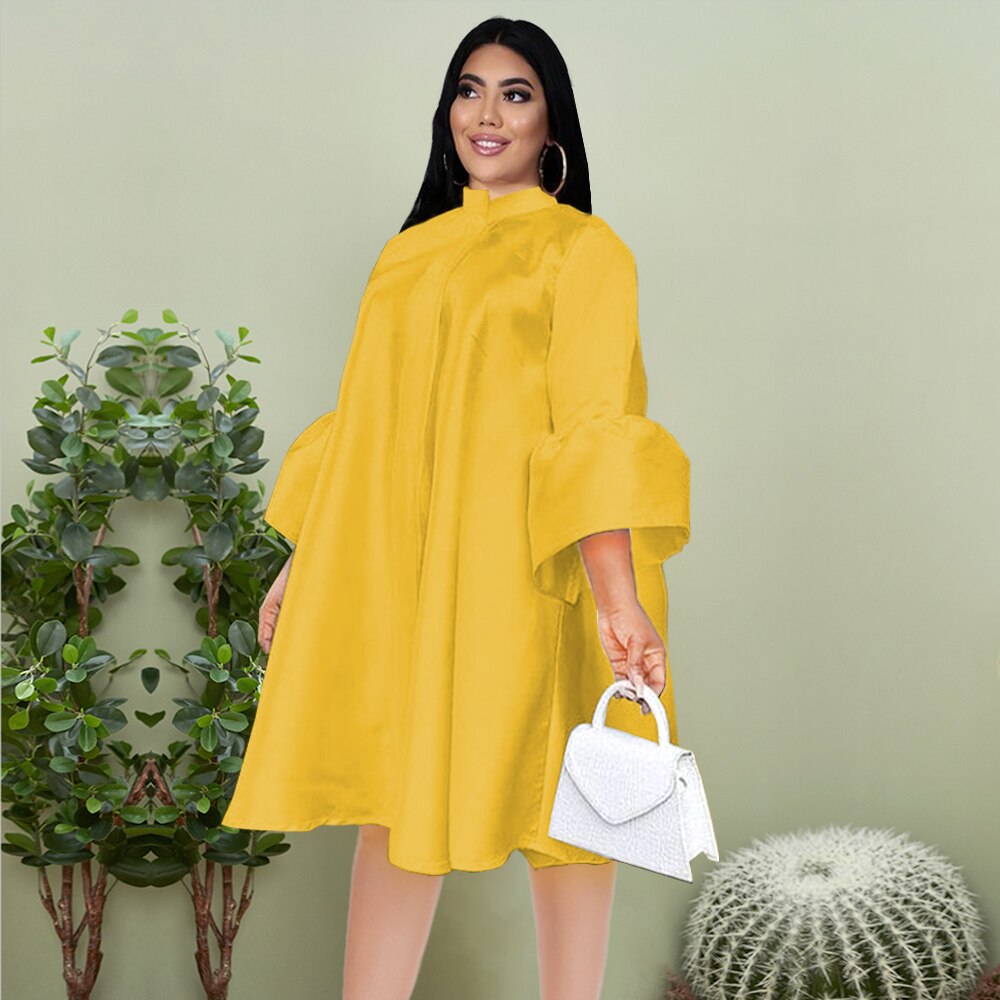 Plus Size Three Quater Lantern Sleeve Oversized Knee Length