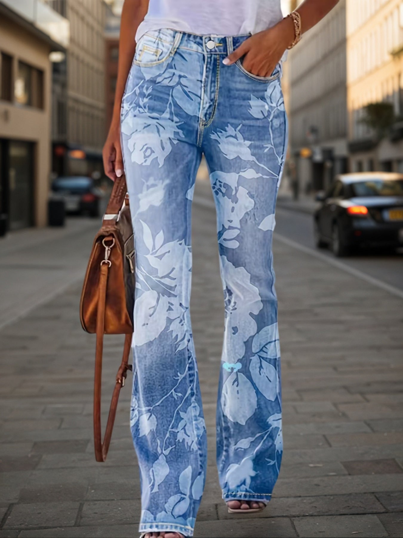 Printed Denim Pants