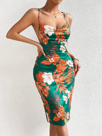Crisscross Back Floral Print Bodycon Dress