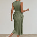 Women's Ruched Bodycon Tank Dress – Sleeveless Crew Neck