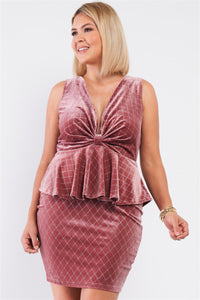 Quilted Glitter Print Sleeveless Bow Gathered Plunging V-Neck Fitted Mini Dress