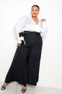 White Satin Sleeve Tie Waist Wrap Top