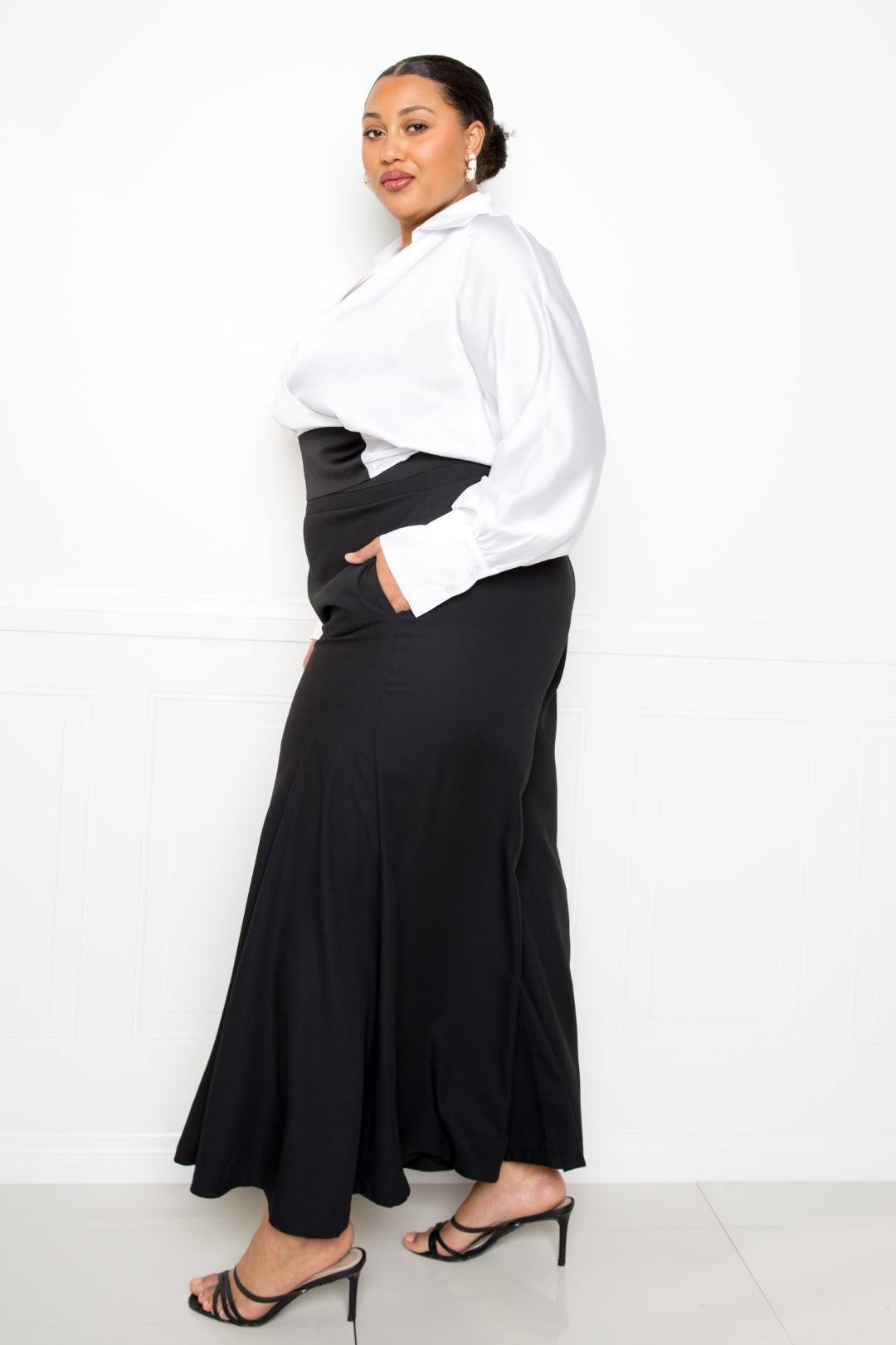 White Satin Sleeve Tie Waist Wrap Top