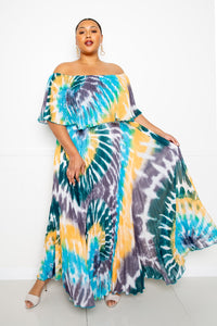 Tie Dye Off Shoulder Maxi Dress