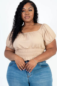 Plus Size Ruched Puff Sleeve Knit Top
