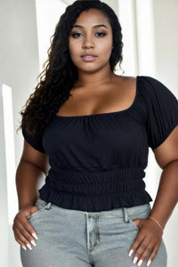 Plus Size Ruched Puff Sleeve Knit Top