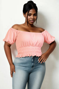 Plus size Puff Sleeve Ribbed knit solid top