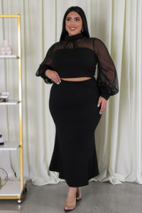 Stretch Skirt Set | Mock Neck Top & High-Waist Skirt | Black