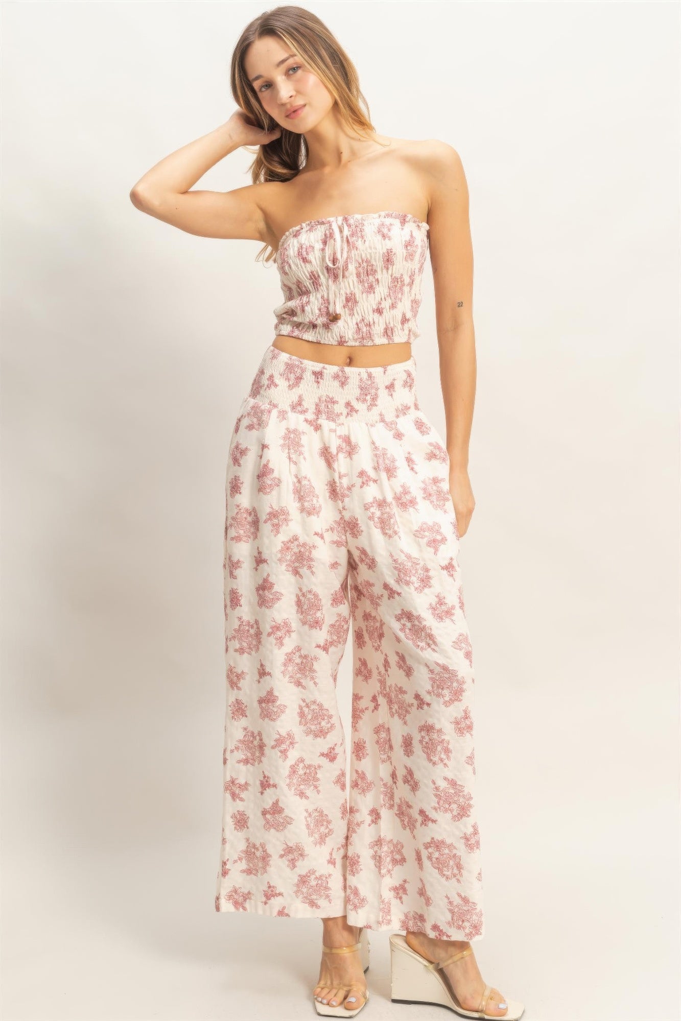 Smocked Tube Top & Wide-leg Pants Set