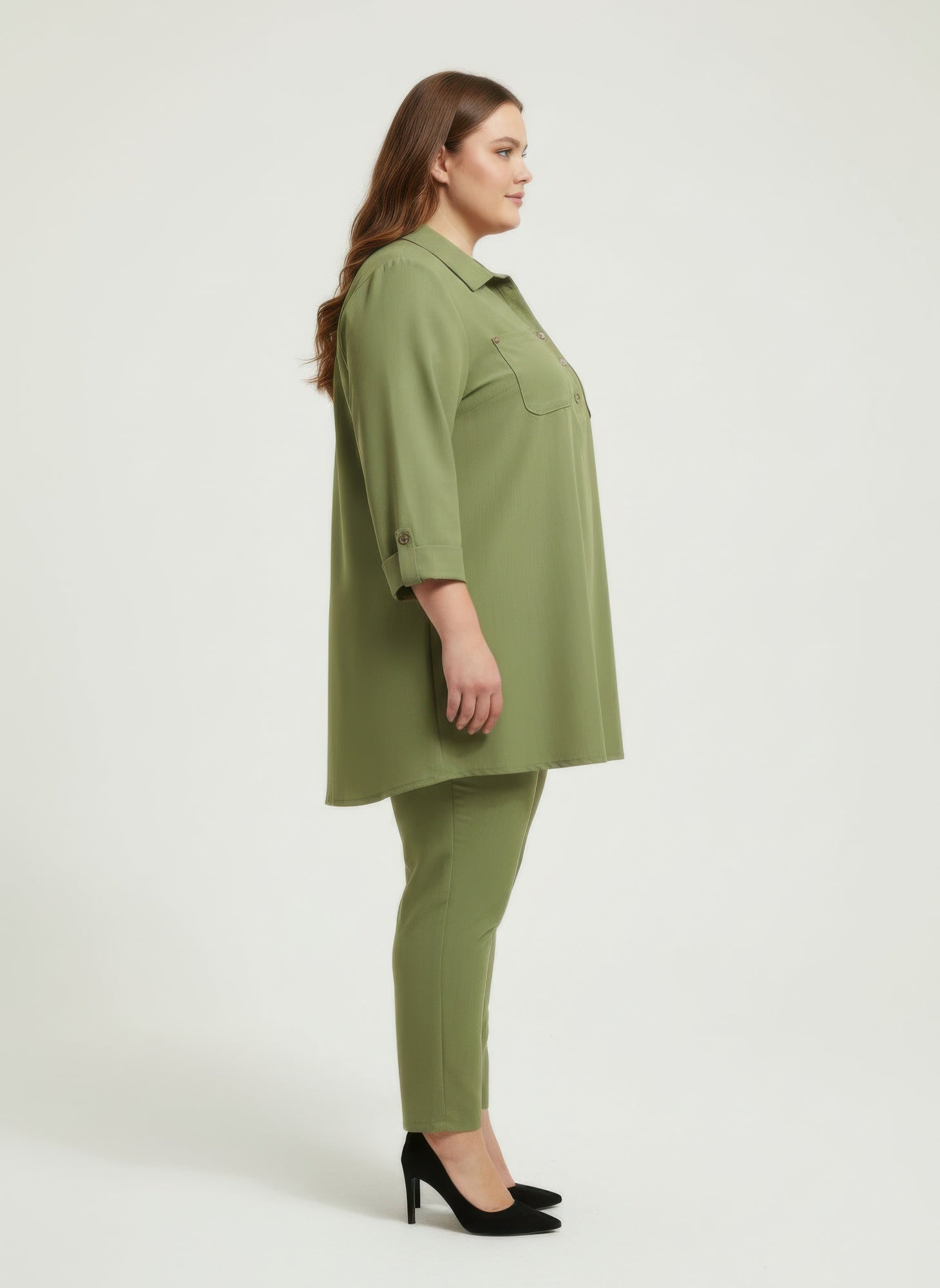 Blush Utility Button Front Roll Sleeve Blouse