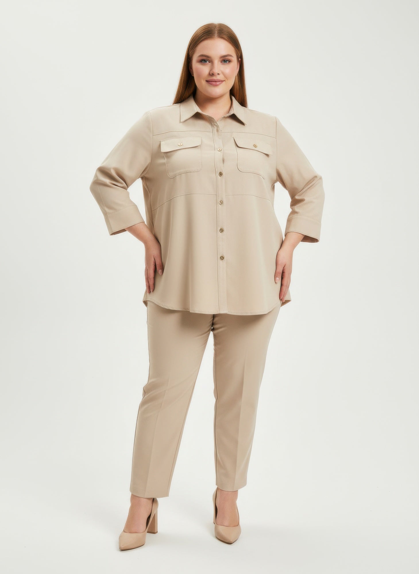 Sand Utility Button Front Shirt Tunic