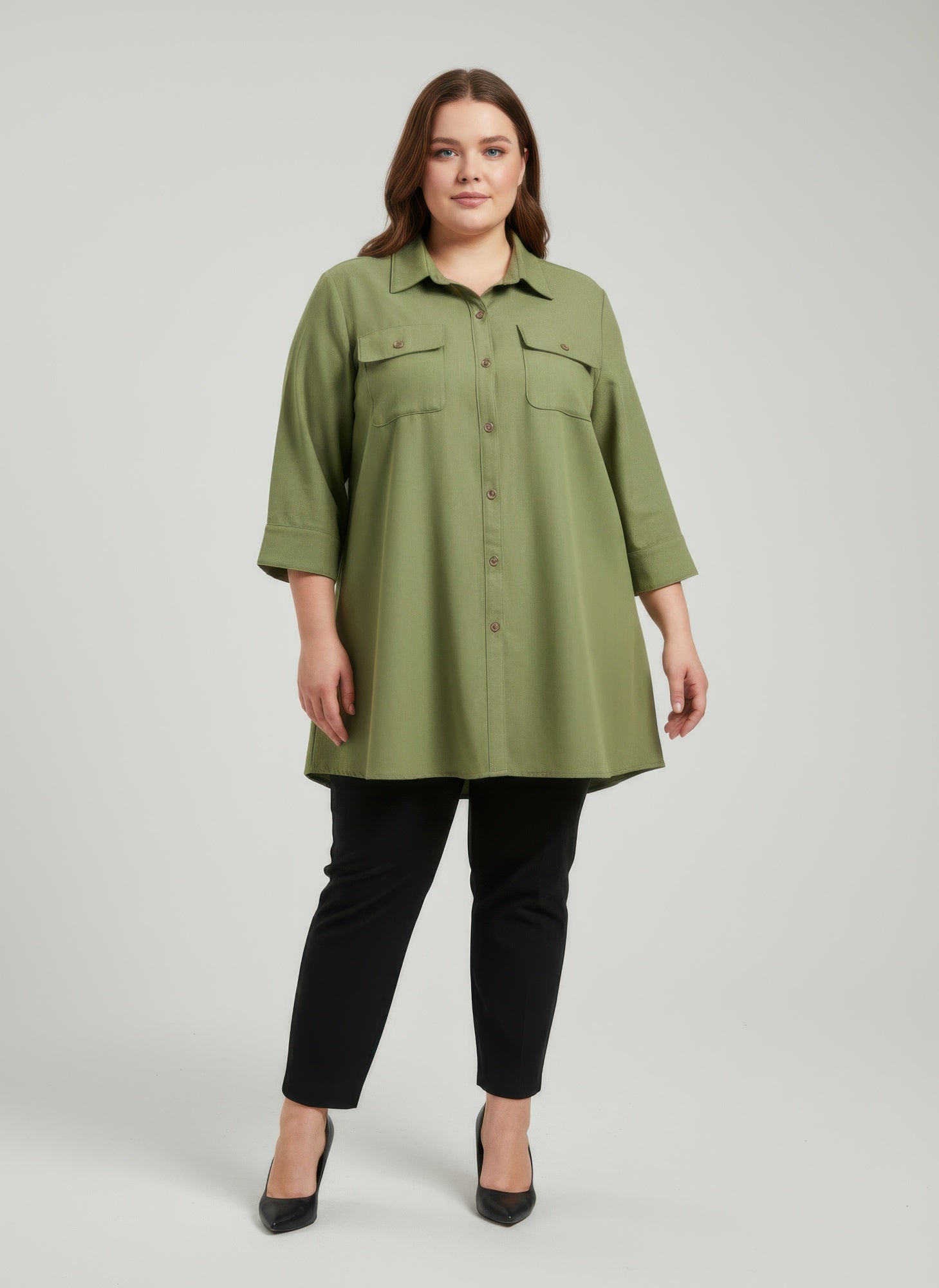 Sand Utility Button Front Shirt Tunic