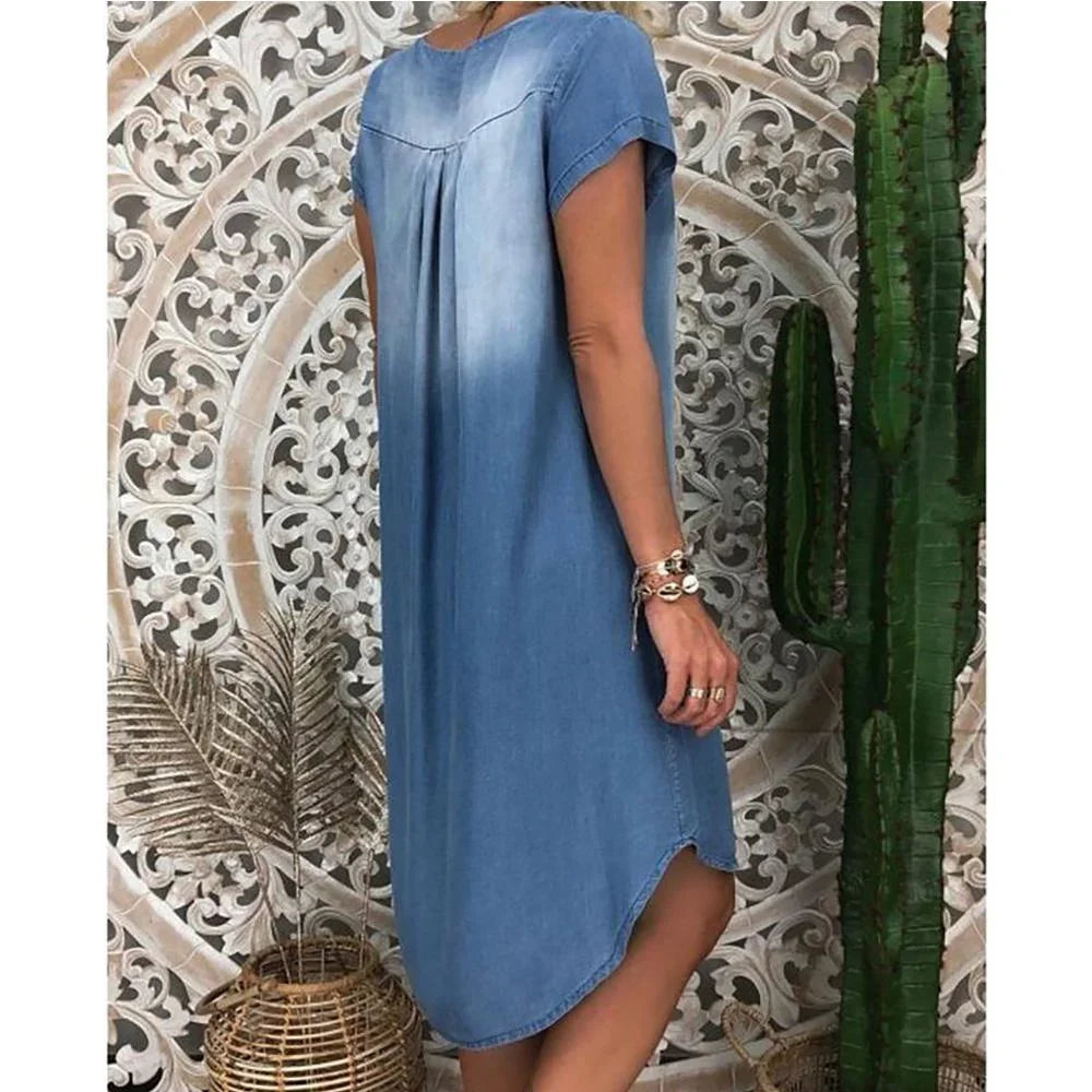 Denim Loose Short Sleeve Midi Dress