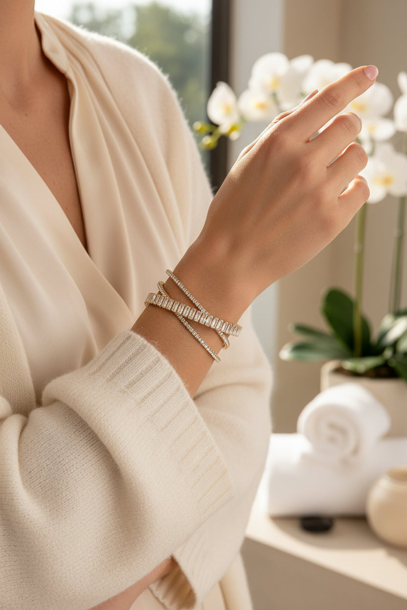 Triple Crystal Laced Cuff Bracelet