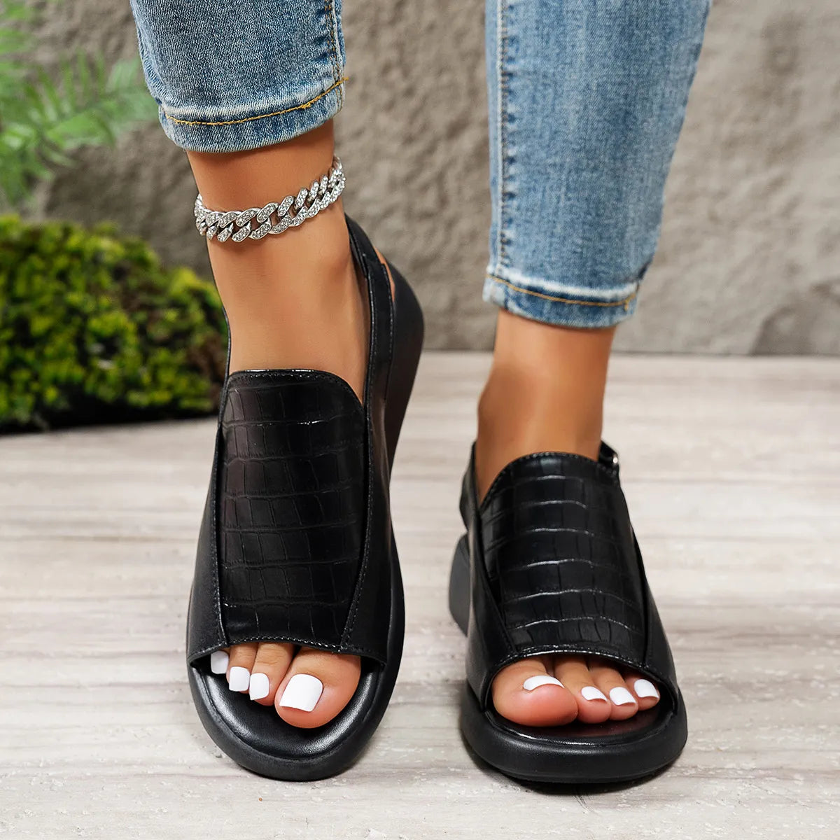 Slingback Sandals with Crocodile Texture