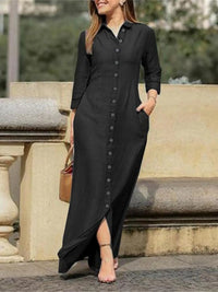Full Size Button-Down Maxi Denim Dress