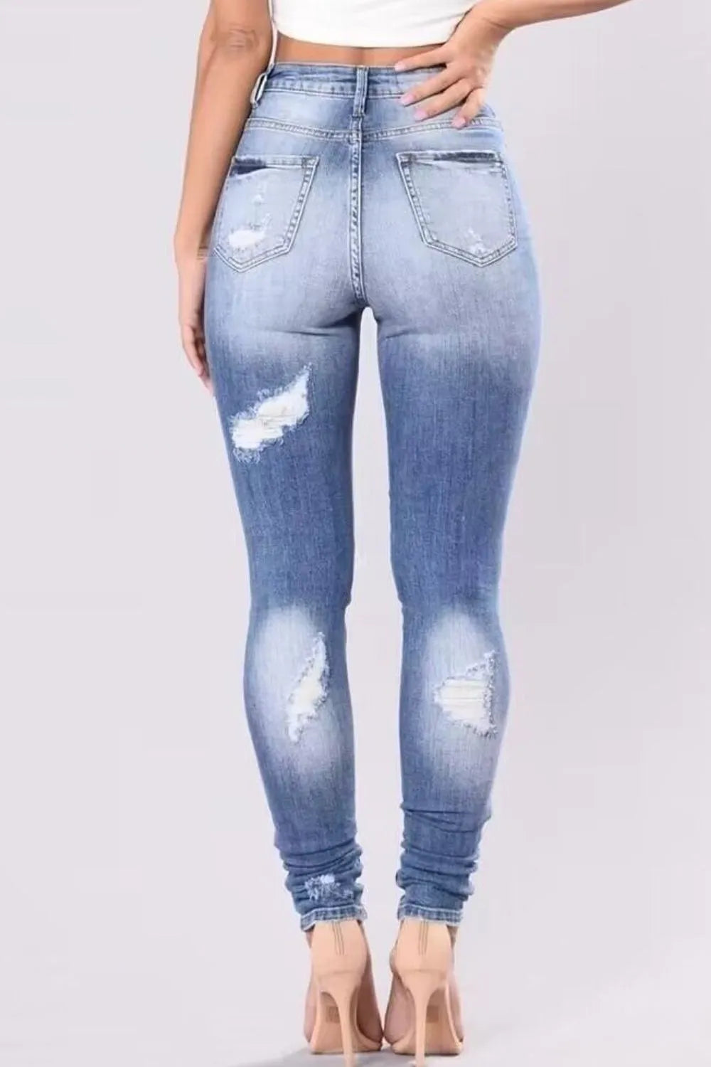 Full Size Printed Denim Pants slim fit
