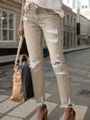Ripped Plus-sized Jeans, Slim Straight 9-inch Jeans