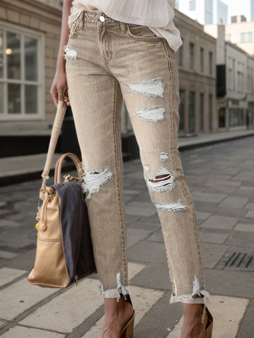 Ripped Plus-sized Jeans, Slim Straight 9-inch Jeans