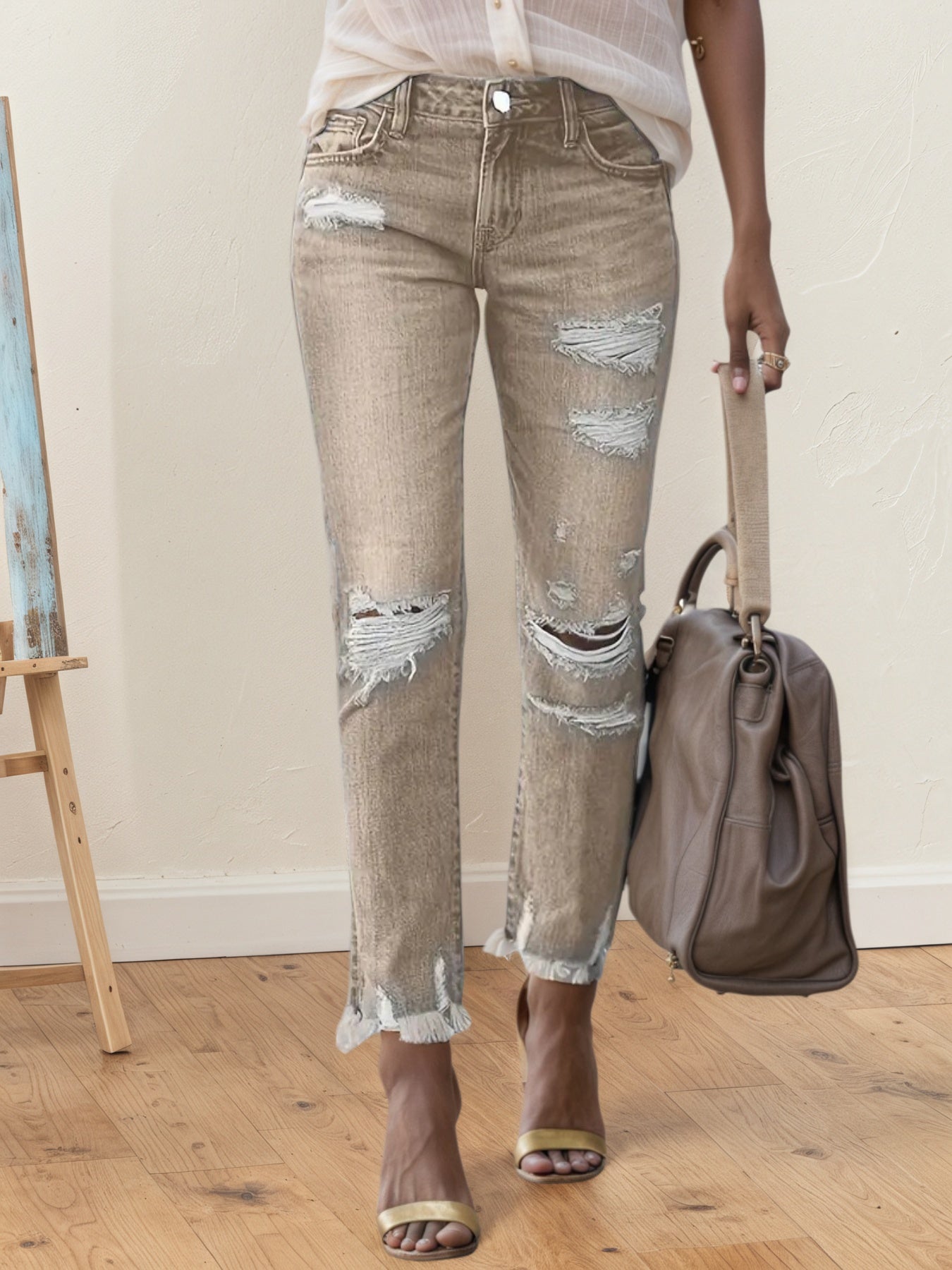 Ripped Plus-sized Jeans, Slim Straight 9-inch Jeans