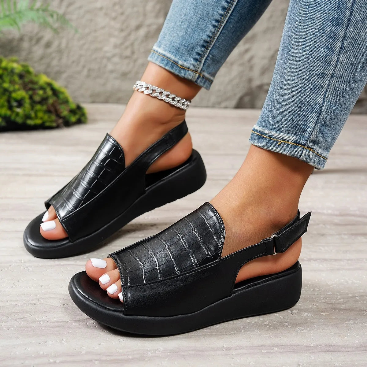 Slingback Sandals with Crocodile Texture