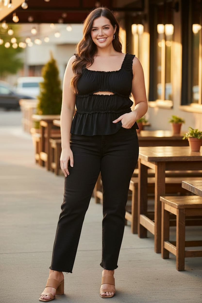 Plus Size Ruffled Tank With Cut Out